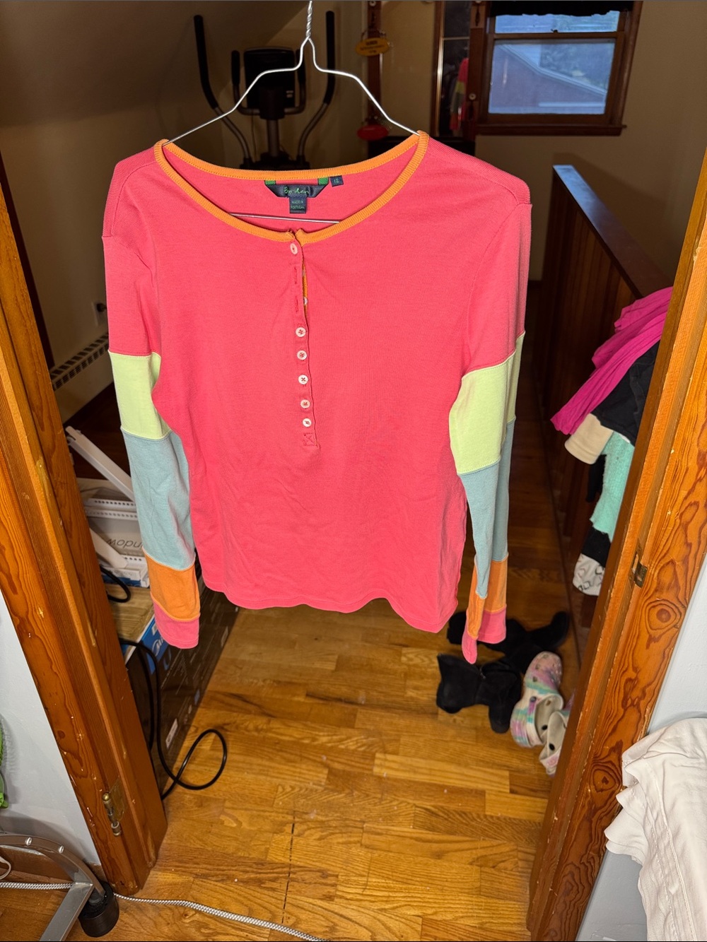 Boden Pink Colorblock Henley Long-Sleeve Top